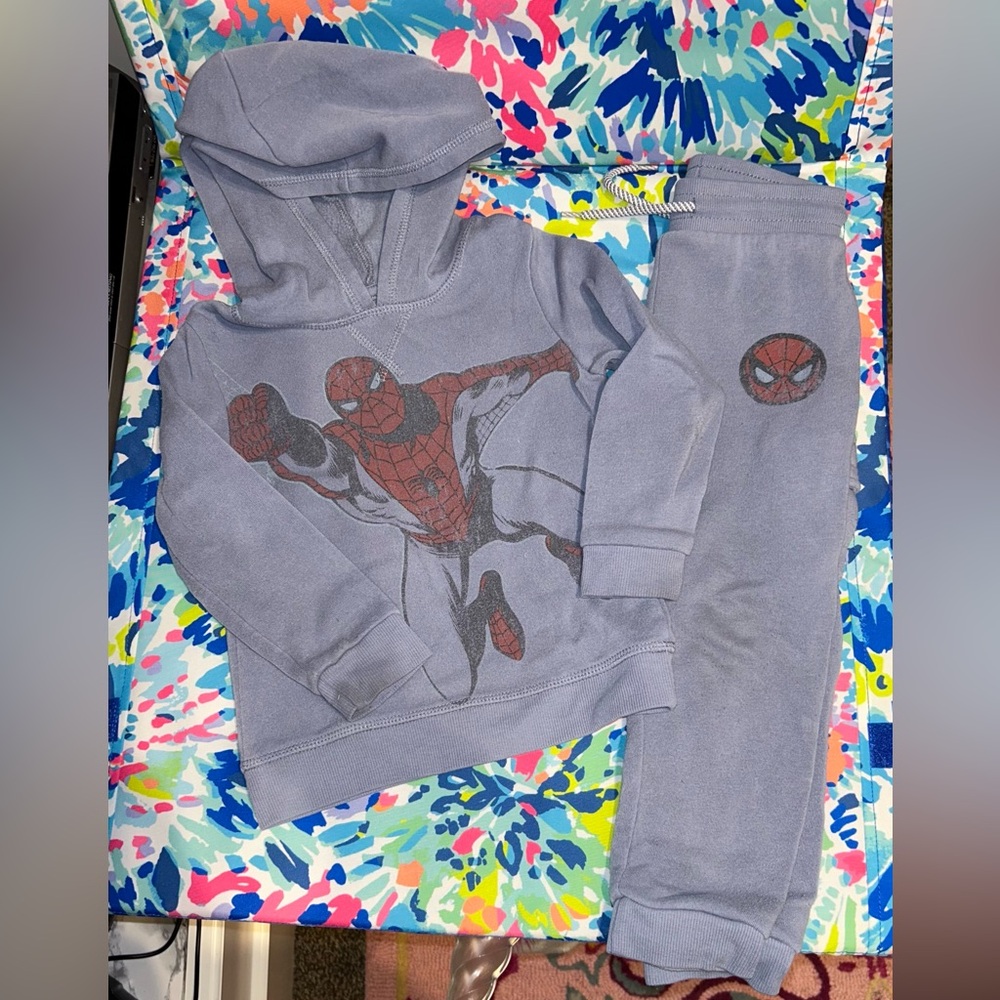 Marvel Spider-Man Kids Fleece Lined Hoodie Joggers Set - Blue-Gray 3T
